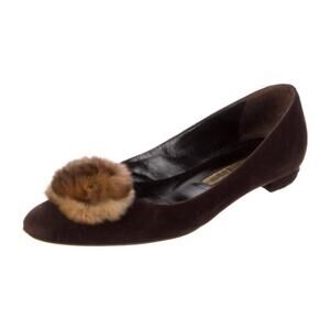 Manolo Blahnik brown fur flats